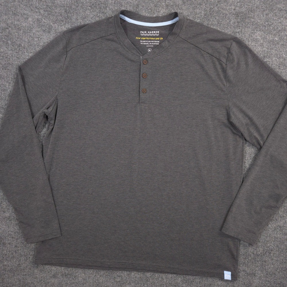 Fair Harbor Seabreeze Henley Shirt Mens XL Gray Performance Outdoor Long Sleeve